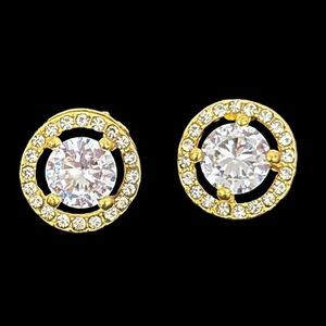 Firebright Iced Floating Halo Studs – .5” Gold Over Silver Brilliant Earrings